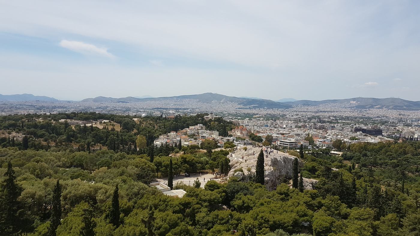 Panoramic view over the rooftops of Athens from a free hilltop viewpoint