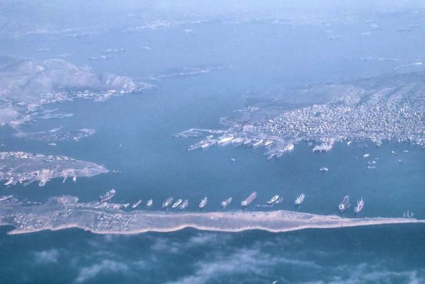 The Strait of Salamis where the Greek fleet defeated Persia in 480 BC